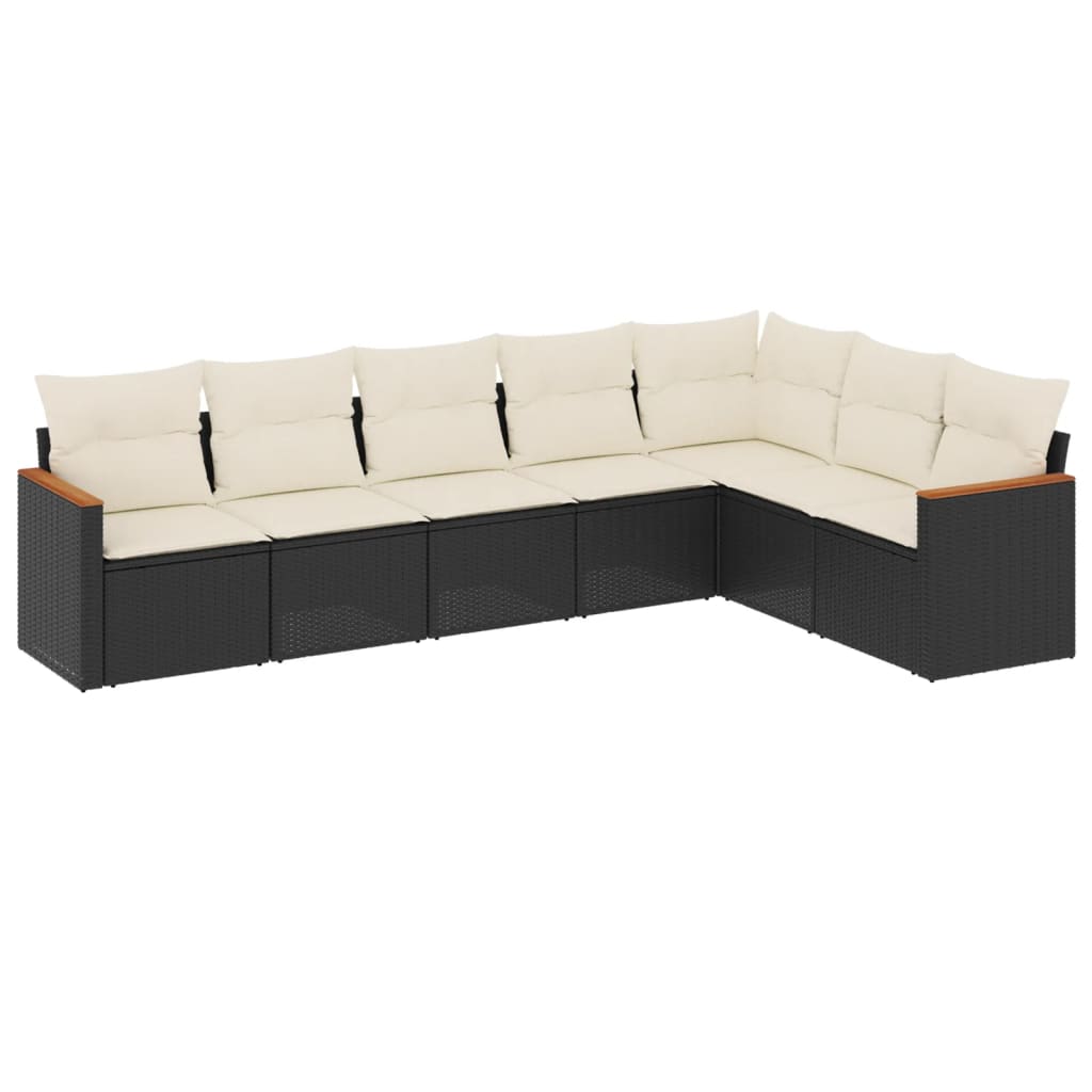 7-Delige Loungeset Met Kussens Poly Rattan Zwart