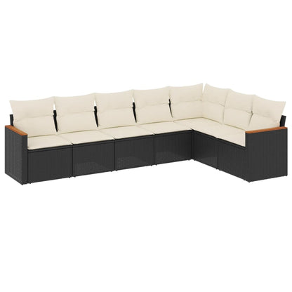 7-Delige Loungeset Met Kussens Poly Rattan Zwart