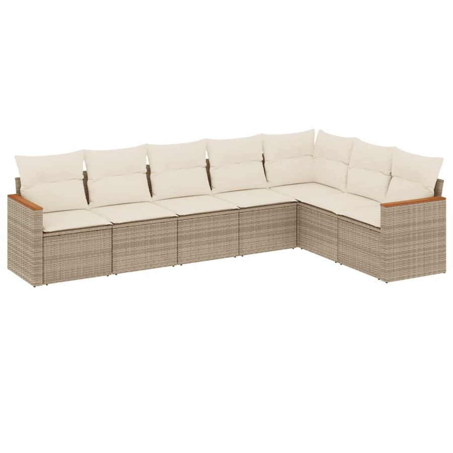 7-Delige Loungeset Met Kussens Poly Rattan Beige