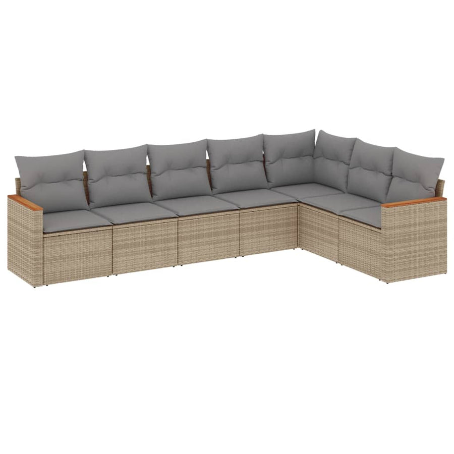7-Delige Loungeset Met Kussens Poly Rattan Gemengd Beige