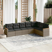 7-piece Lounge Set with Cushions poly rattan grey
