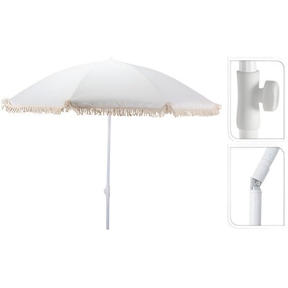 Overige Merken Pro Beach Parasol Aruba Met Franjes 180 Cm Ecru