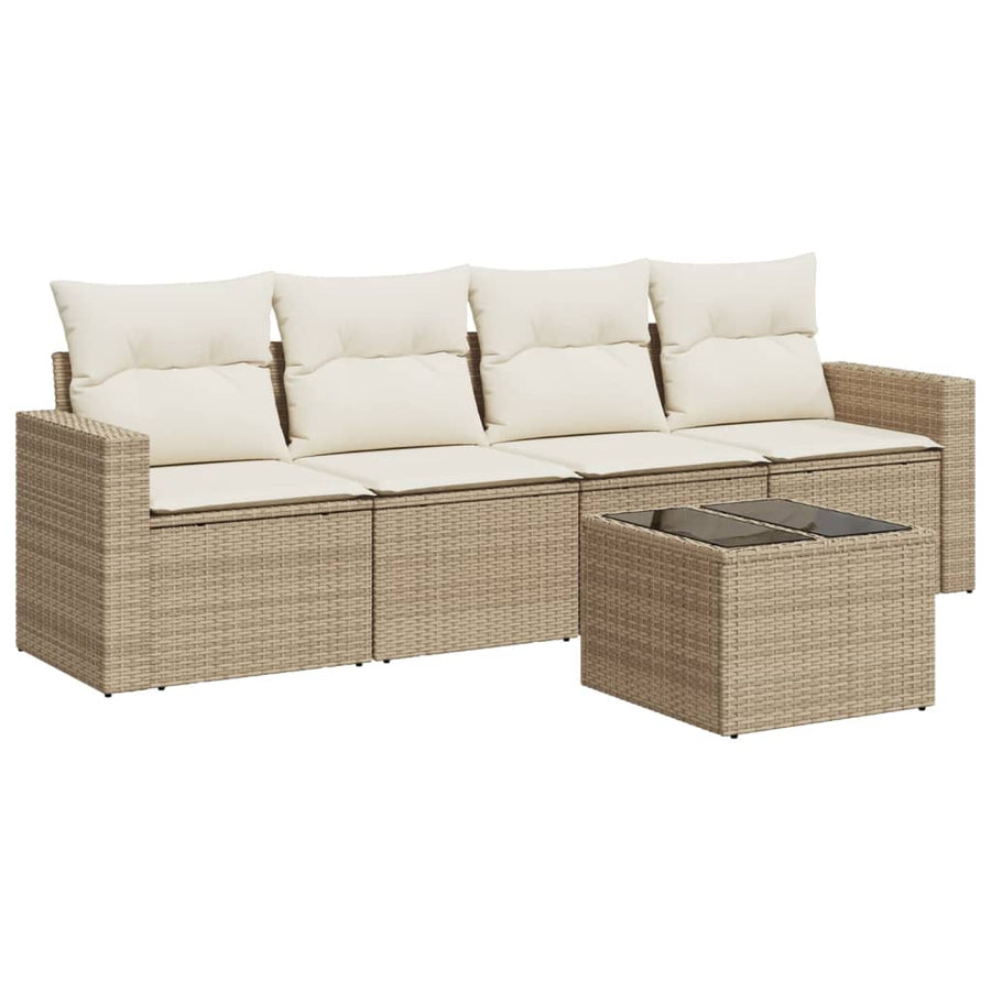 5-Delige Loungeset Met Kussens Poly Rattan Beige