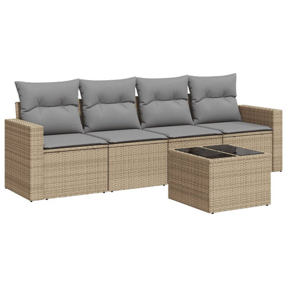 5-Delige Loungeset Met Kussens Poly Rattan Beige