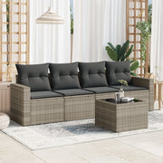 Loungeset 5-delig poly rattan lichtgrijs
