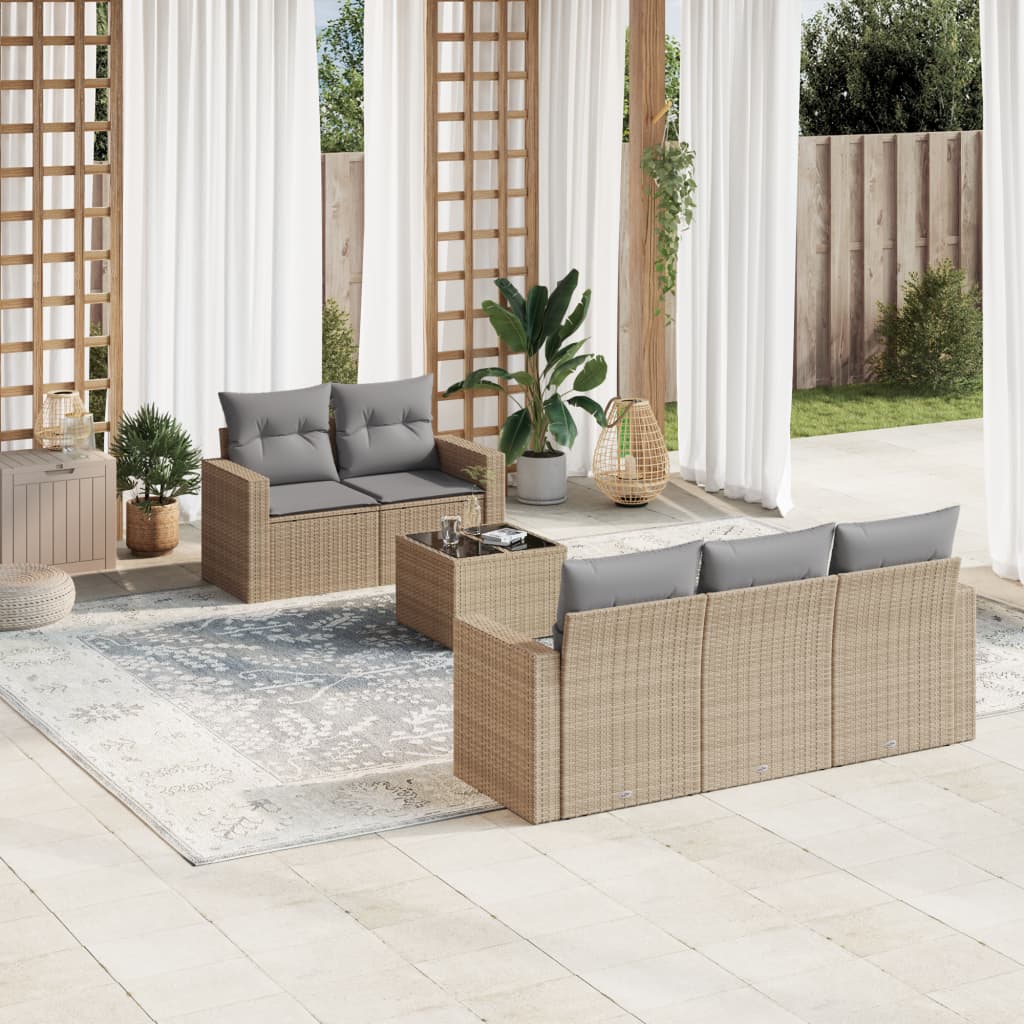 6-Delige Loungeset Met Kussens Poly Rattan Beige