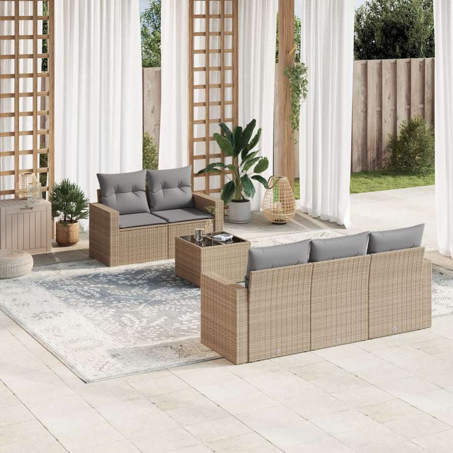 6-Delige Loungeset Met Kussens Poly Rattan Beige