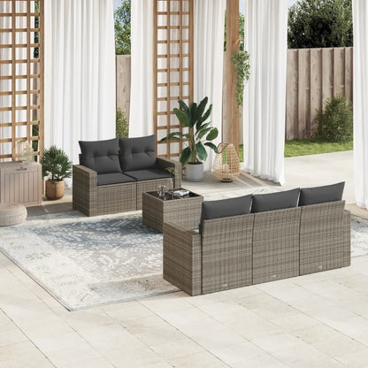 6-Delige Loungeset Met Kussens Poly Rattan Grijs