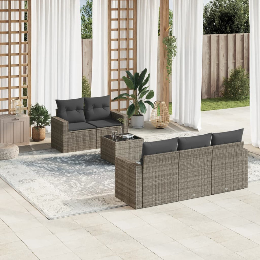 6-Delige Loungeset Met Kussens Poly Rattan Grijs