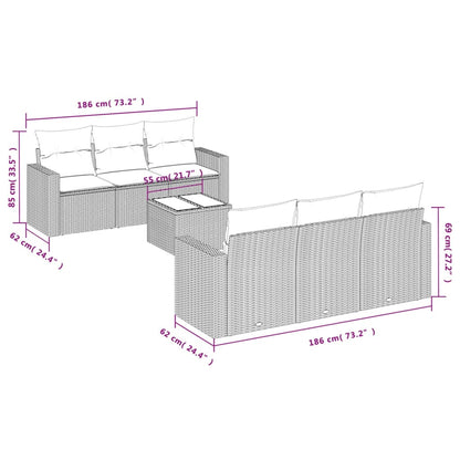 7-Delige Loungeset Met Kussens Poly Rattan Zwart