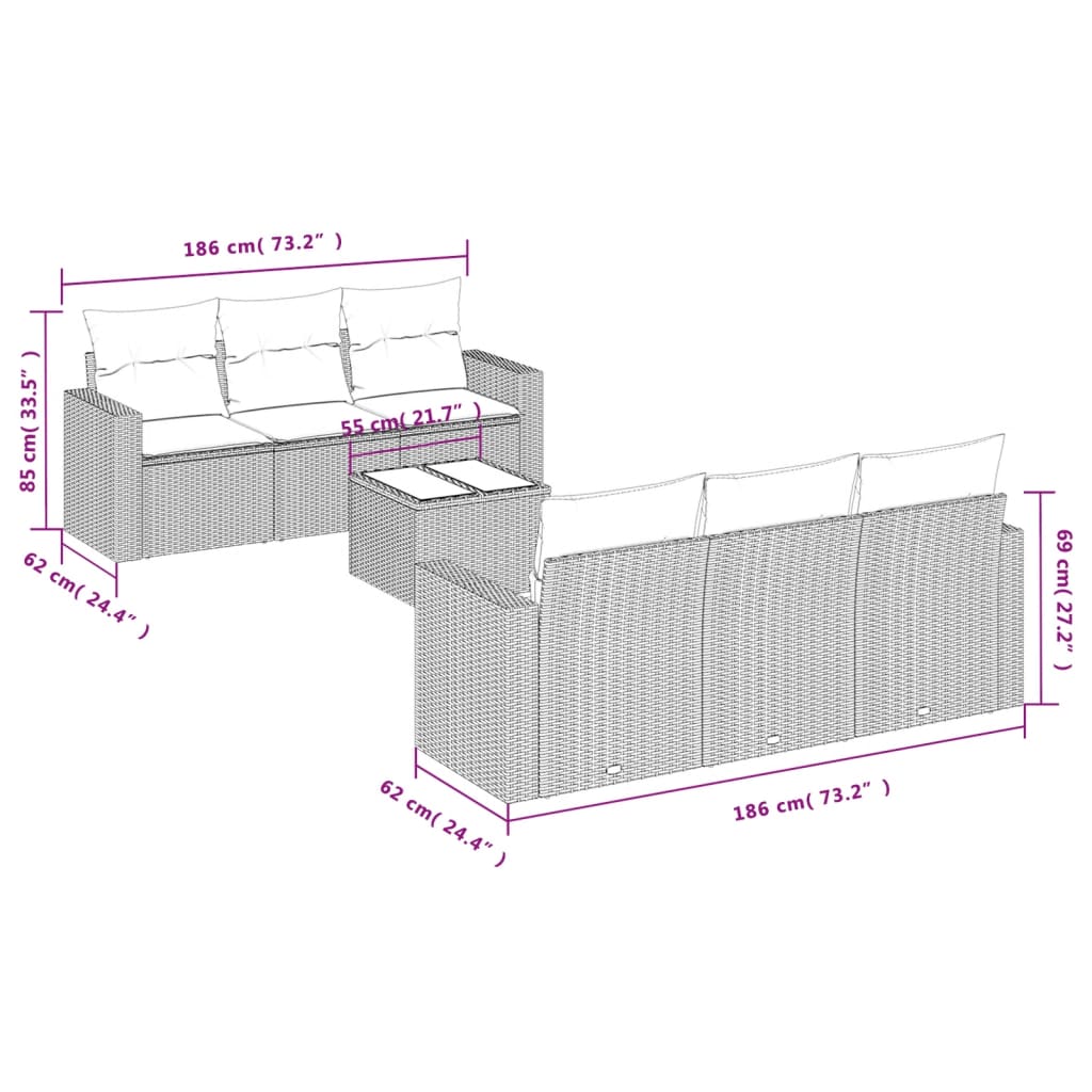 7-Delige Loungeset Met Kussens Poly Rattan Beige