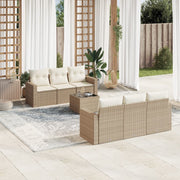 7-piece Loungeset with cushions poly rattan beige