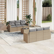 7-piece Loungeset with cushions poly rattan beige