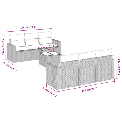 7-Delige Loungeset Met Kussens Poly Rattan Grijs
