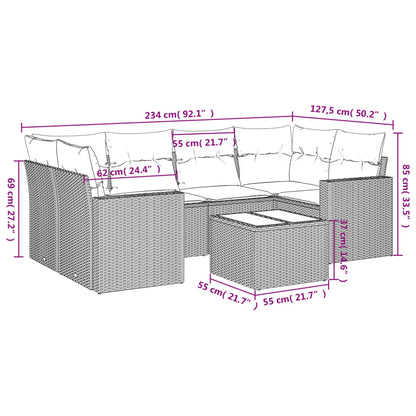 7-delige Loungeset met kussens poly rattan zwart Zwart en crème