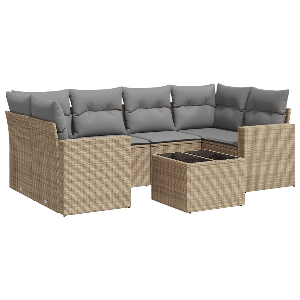 7-delige Loungeset met kussens poly rattan beige Beige en grijs