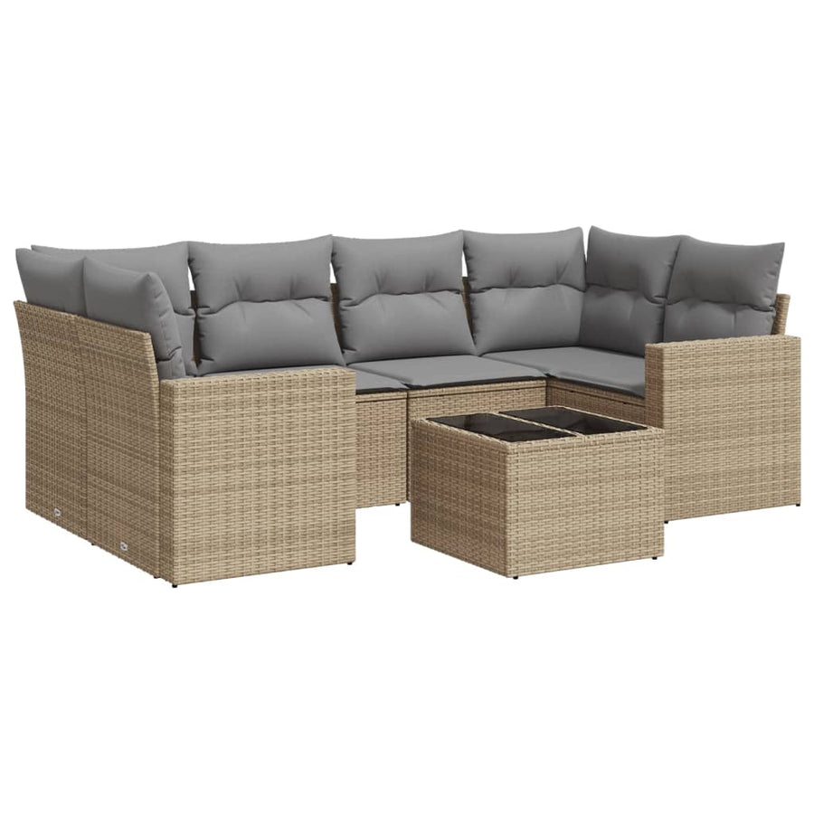 7-delige Loungeset met kussens poly rattan beige Beige en grijs