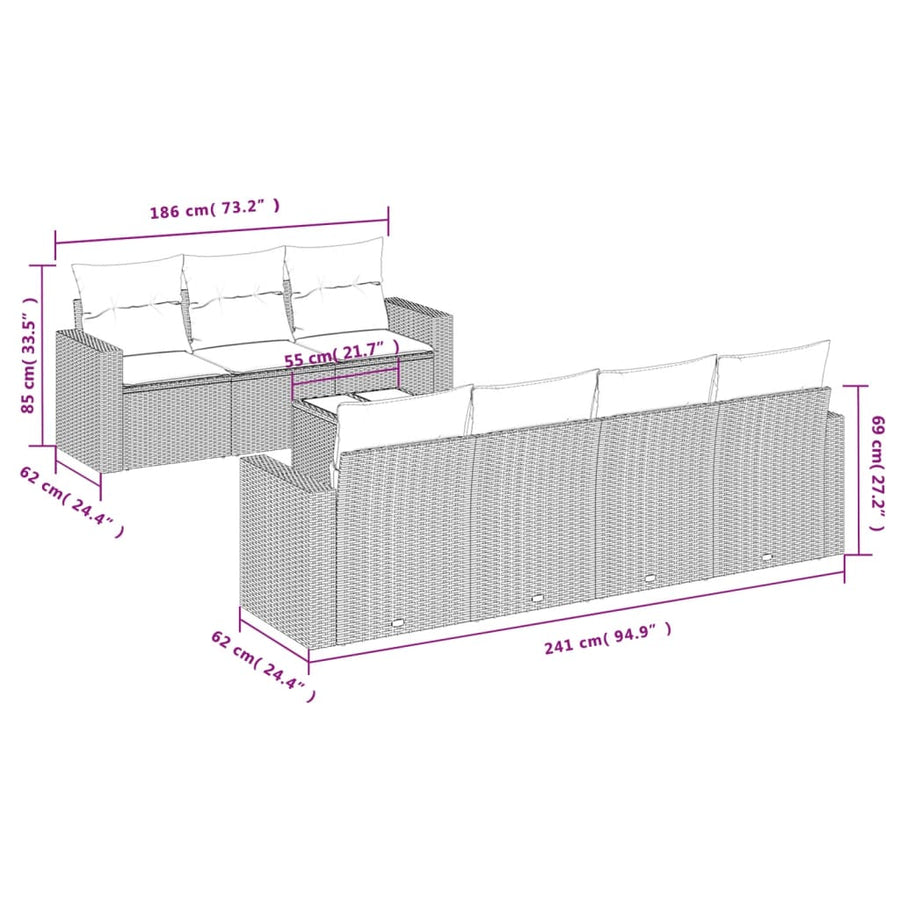 8-Delige Loungeset Met Kussens Poly Rattan Zwart
