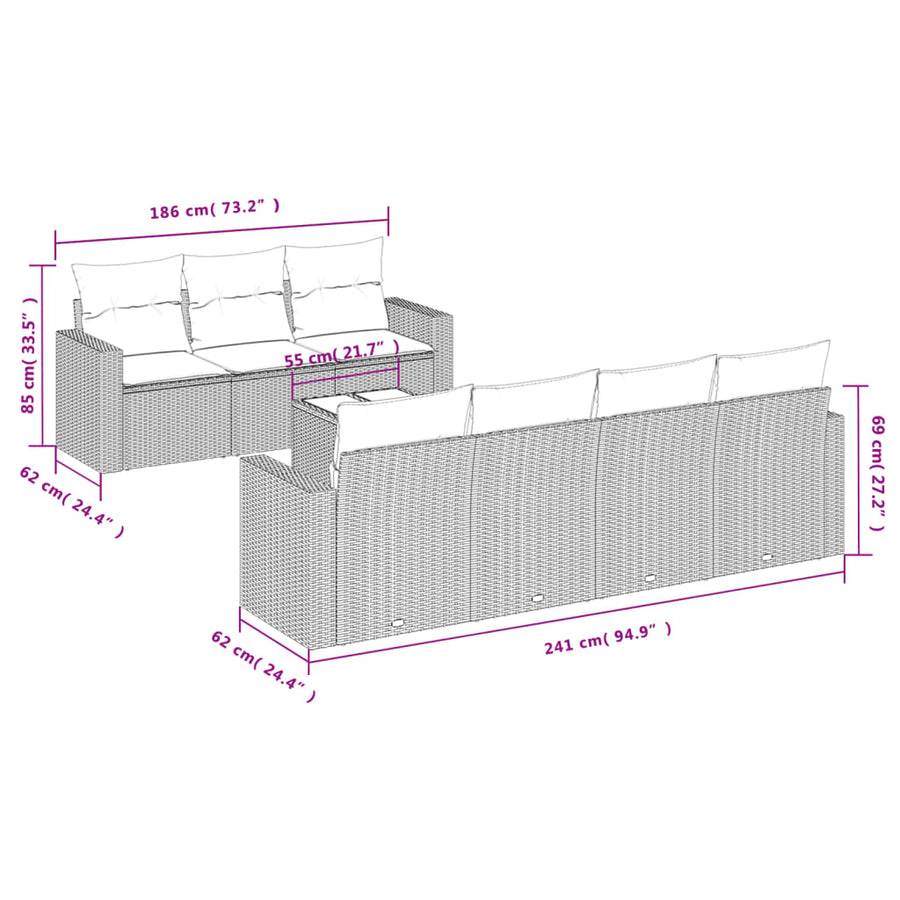 8-Delige Loungeset Met Kussens Poly Rattan Zwart