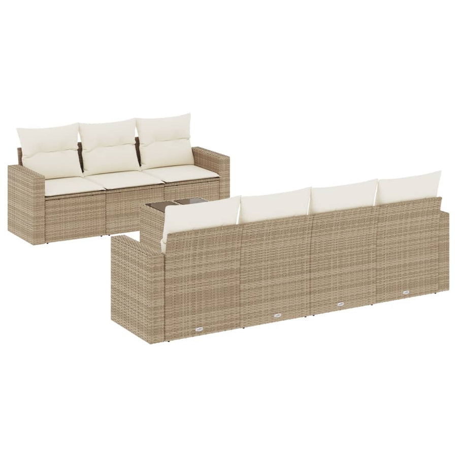 8-Delige Loungeset Met Kussens Poly Rattan Beige