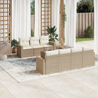 8-piece Lounge Set with Cushions Poly Rattan Beige