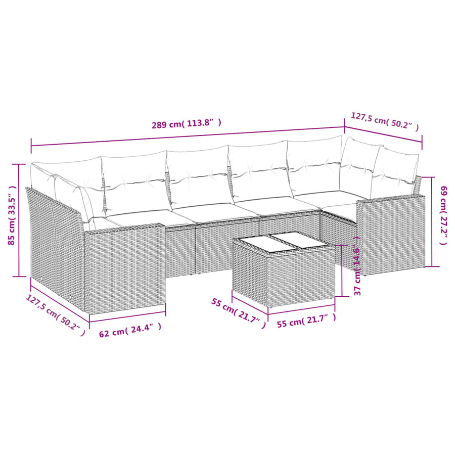 8-Delige Loungeset Met Kussens Poly Rattan Beige
