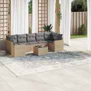 8-piece Lounge Set with Cushions Poly Rattan Beige