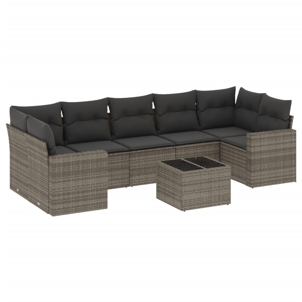 8-Delige Loungeset Met Kussens Poly Rattan Grijs