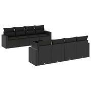 9-piece Lounge Set with cushions poly rattan black