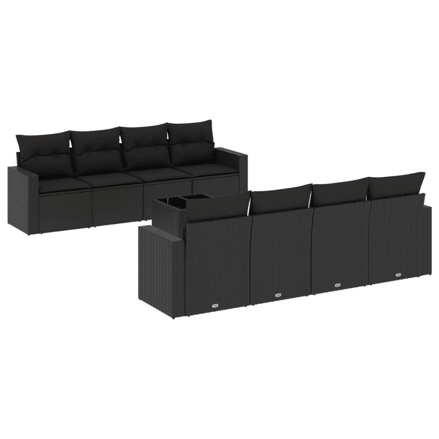 9-Delige Loungeset Met Kussens Poly Rattan Zwart