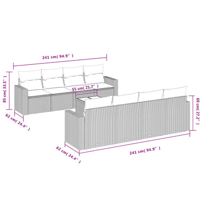 9-delige Loungeset met kussens poly rattan zwart Zwart en crème