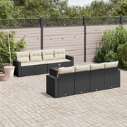 9-piece Lounge Set with cushions poly rattan black