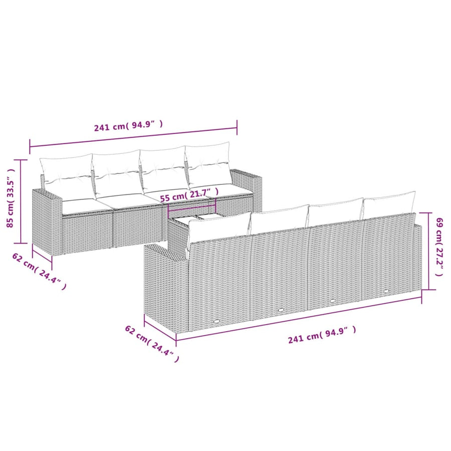 9-Delige Loungeset Met Kussens Poly Rattan Beige