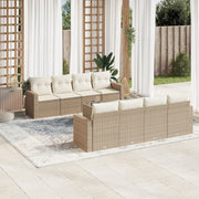 9-piece Lounge Set with Cushions Poly Rattan Beige