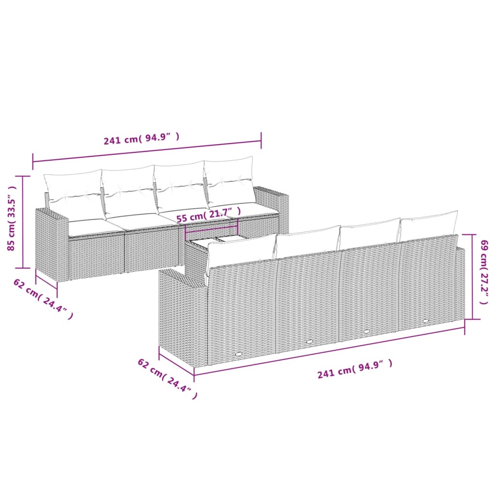 9-Delige Loungeset Met Kussens Poly Rattan Beige