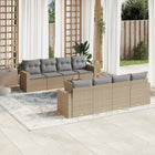 9-piece Lounge Set with Cushions Poly Rattan Beige