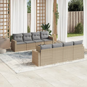 9-piece Lounge Set with Cushions Poly Rattan Beige