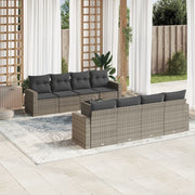 9-piece Loungeset with cushions poly rattan grey
