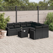 9-piece lounge set with cushions poly rattan black