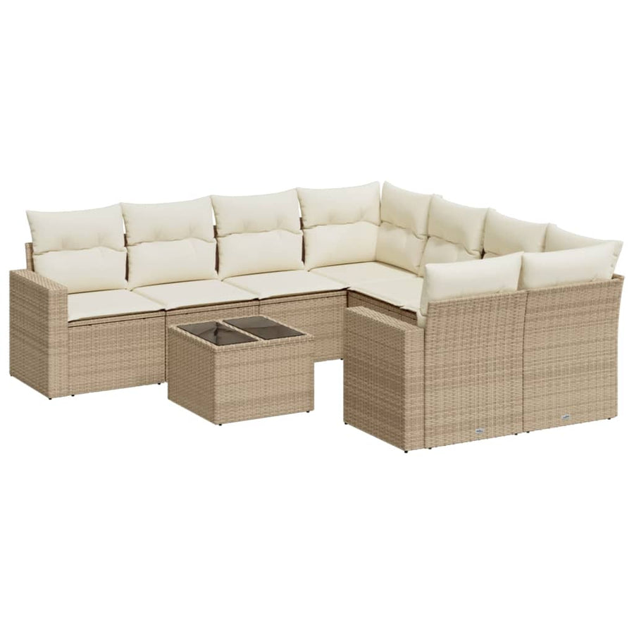 9-delige Loungeset met kussens poly rattan beige beige and cream