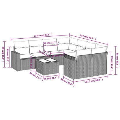 9-delige Loungeset met kussens poly rattan beige beige and cream