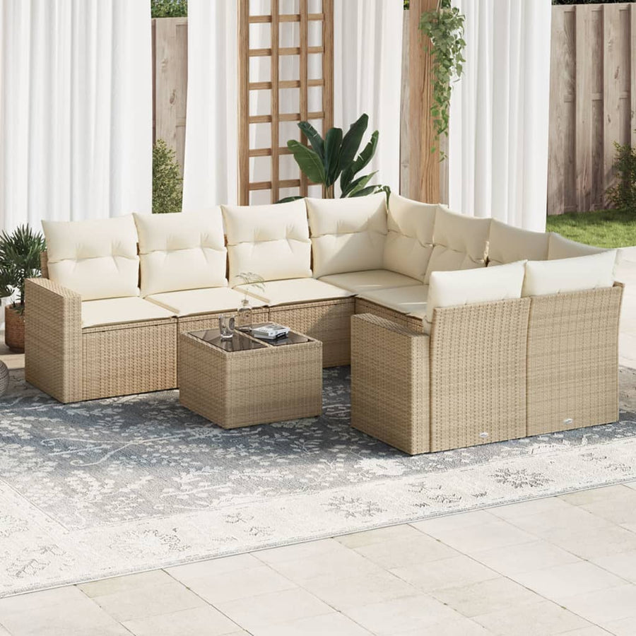9-delige Loungeset met kussens poly rattan beige beige and cream