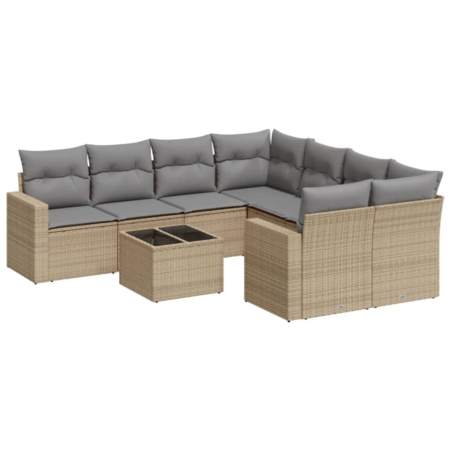 9-delige Loungeset met kussens poly rattan beige Beige en grijs