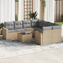 9-delige Loungeset met kussens poly rattan beige Beige en grijs