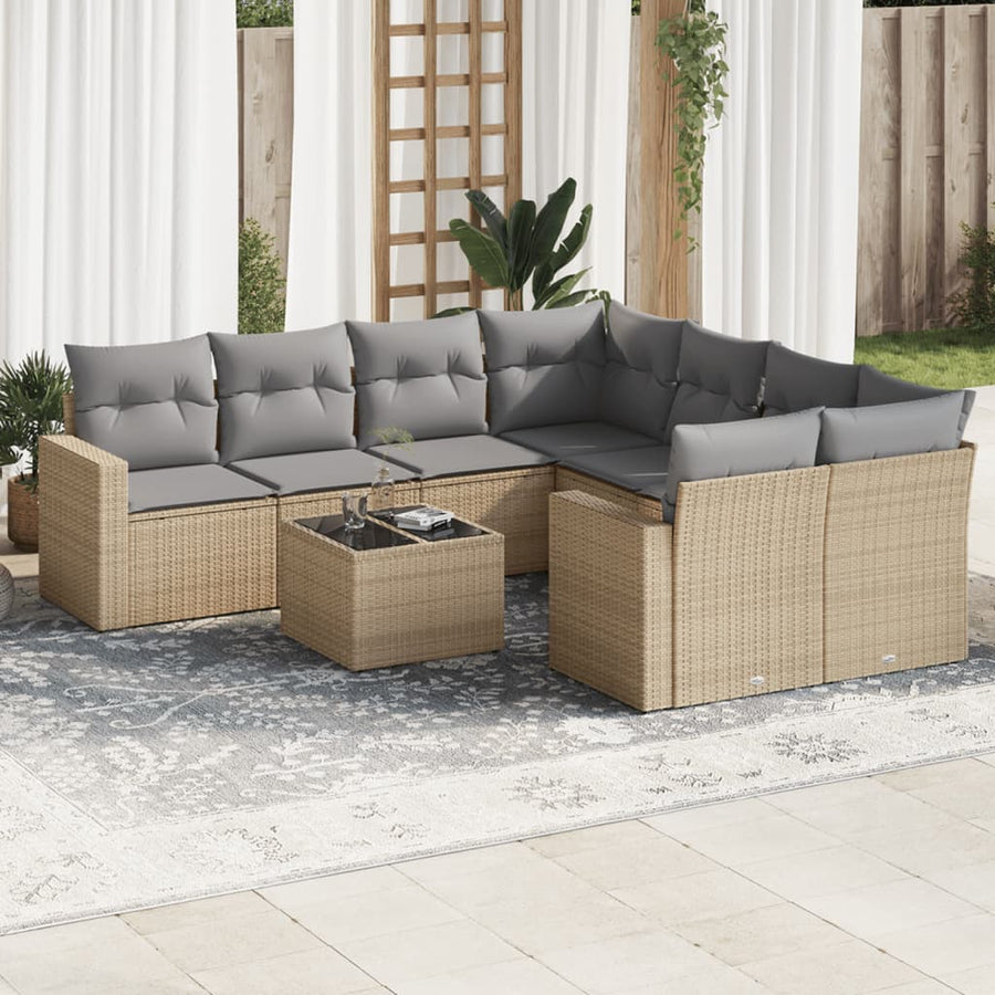 9-delige Loungeset met kussens poly rattan beige Beige en grijs