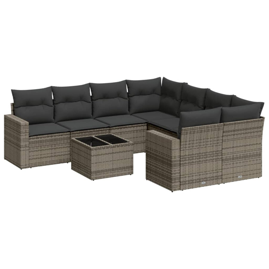 9-Delige Loungeset Met Kussens Poly Rattan Grijs