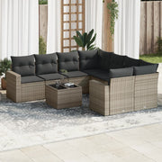 9-piece Loungeset with cushions poly rattan grey