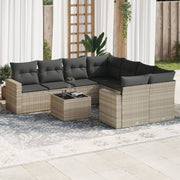 9-piece Lounge Set with Cushions Poly Rattan Light Grey