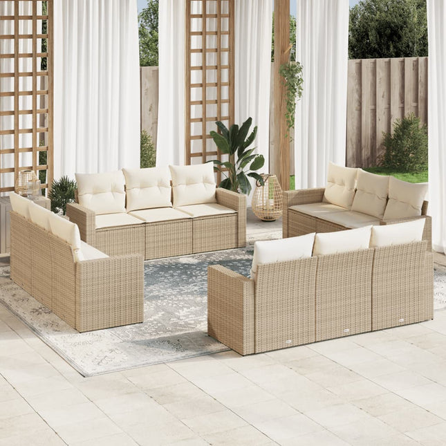 12-delige Loungeset met kussens poly rattan beige beige and cream Zonder tafel