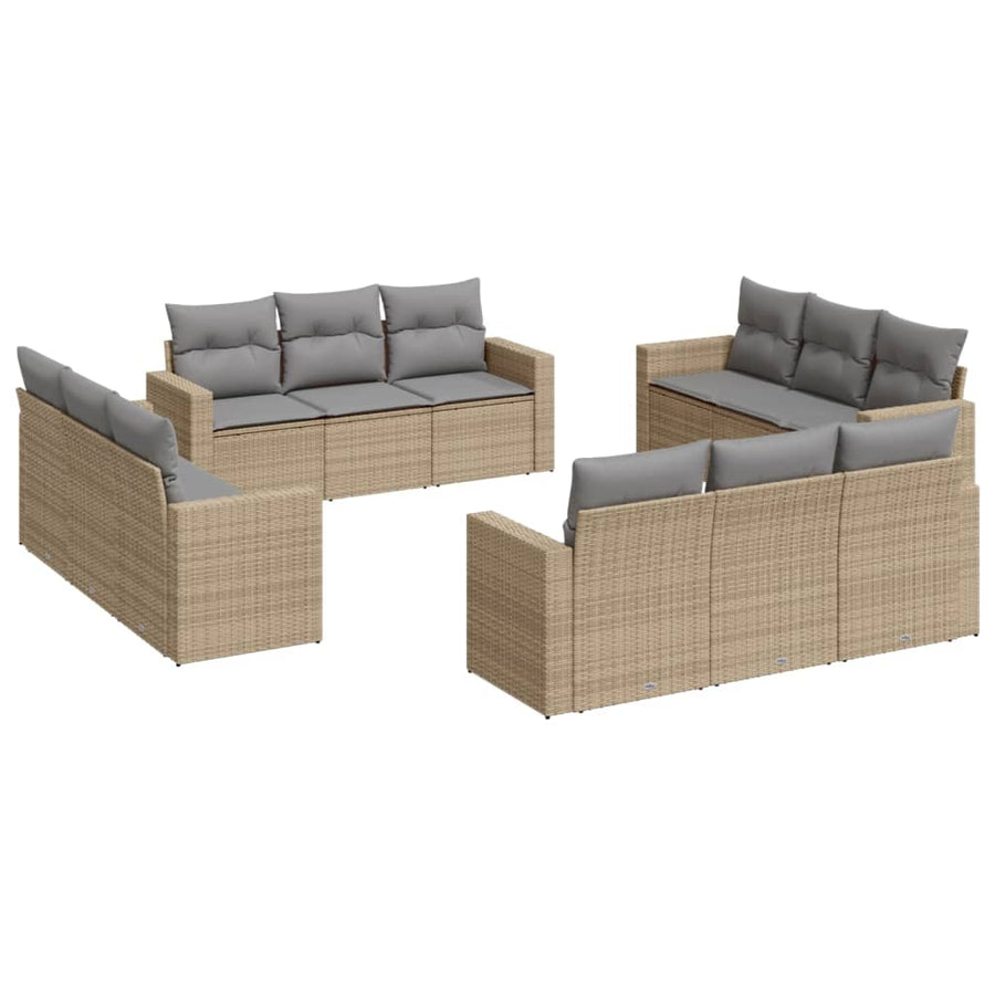 12-delige Loungeset met kussens poly rattan beige Beige en grijs Zonder tafel